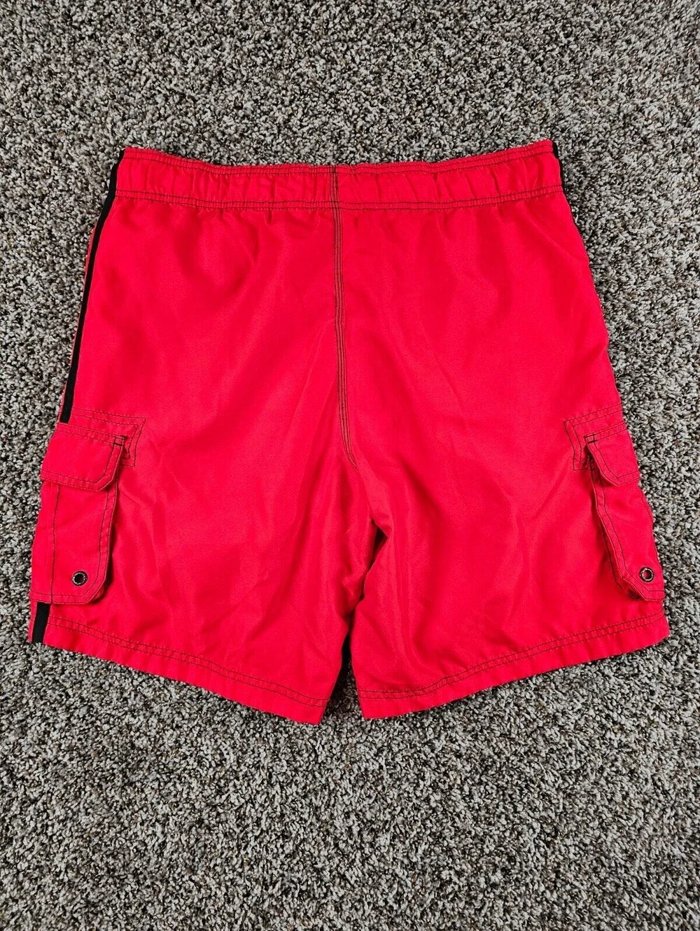 OP Mens Sz M (32-34) Swim Trunks Swimsuit Red Black Cargo Pockets